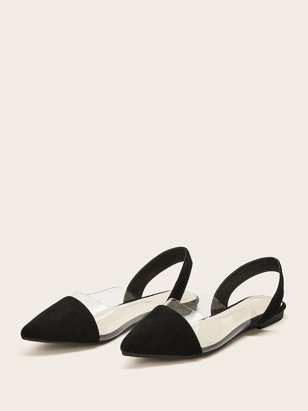 CM-SHS410704 Women Elegant Seoul Style Point Toe Suede Slingback Flats - Black