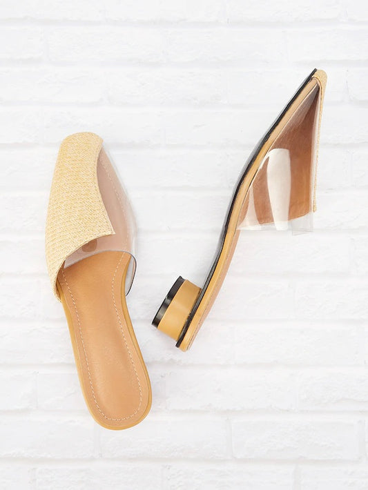 CM-SHS410710 Women Casual Seoul Style Transparent Plaited Heeled Mules - Apricot