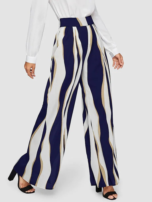 CM-BS308900 Women Casual Seoul Style High Waist Wide Leg Long Pants - Blue