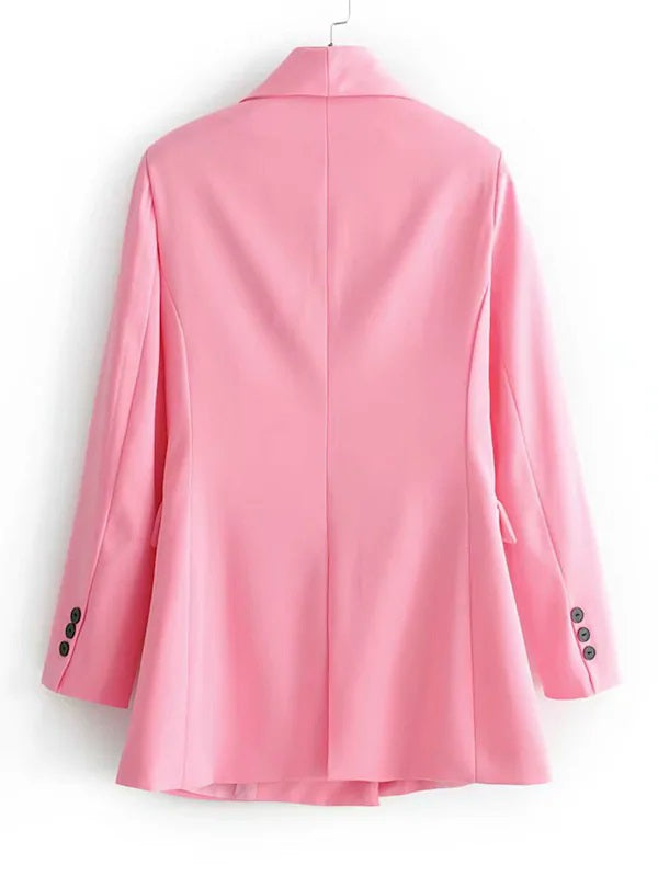 CM-CS411001 Women Elegant Seoul Style Long Sleeve Double-Breasted Solid Blazer - Pink