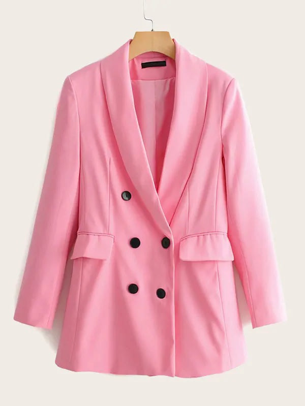 CM-CS411001 Women Elegant Seoul Style Long Sleeve Double-Breasted Solid Blazer - Pink