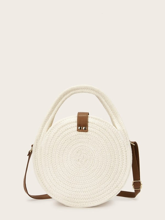 CM-BGS411706 Women Casual Seoul Style Round Shaped Braided Satchels - White