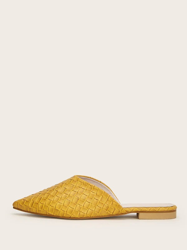 CM-SHS416506 Women Trendy Seoul Style Point Toe Braided Flat Mules - Yellow