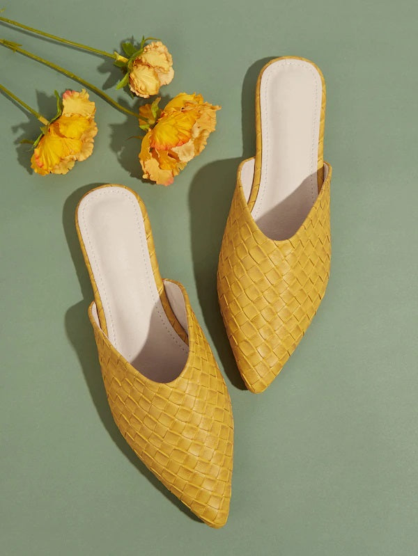 CM-SHS416506 Women Trendy Seoul Style Point Toe Braided Flat Mules - Yellow