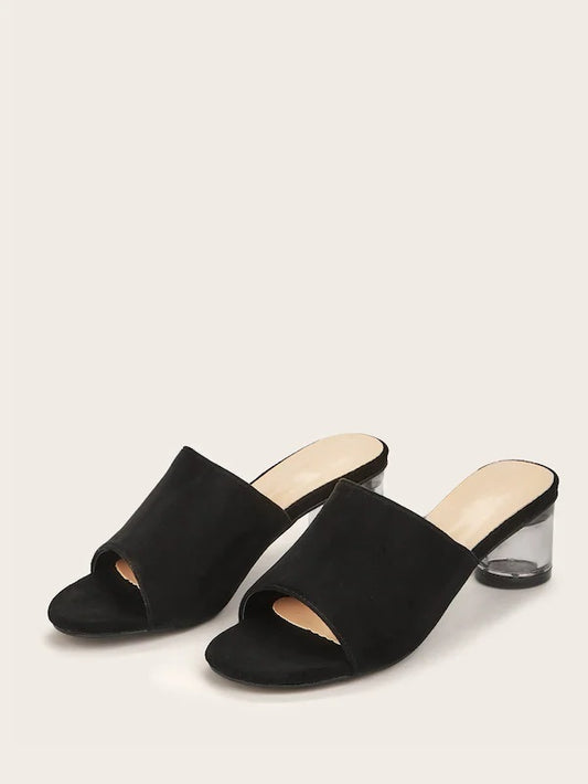 CM-SHS422427 Women Elegant Seoul Style Open Toe Chunky Heeled Mules - Black
