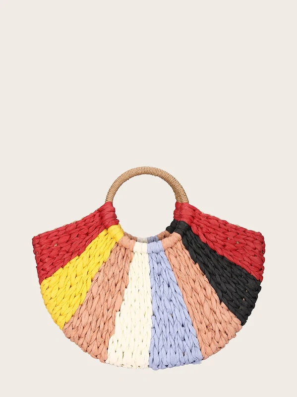 CM-BGS423451 Women Trendy Bohemian Style Colorful Woven Detail Tote Bag