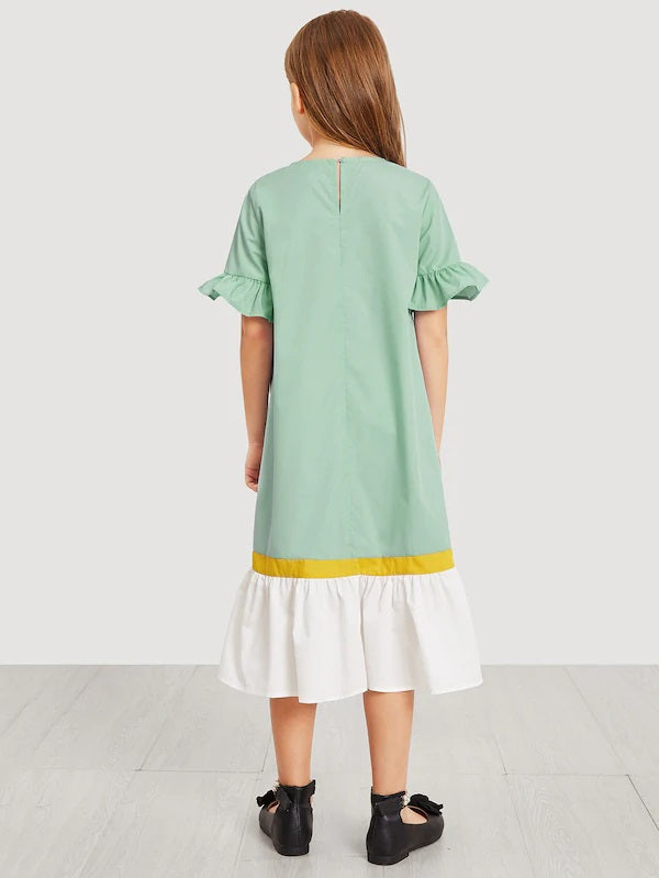 CM-KD412620 Girls Seoul Style Keyhole Back Cut And Sew Dress - Light Green