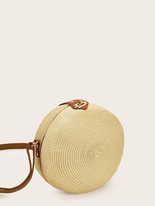 CM-BGS422701 Women Casual Seoul Style Twist Lock Round Braided Crossbody Bag - White