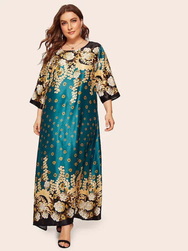 CM-DP430105 Plus Size Casual Half Sleeve Floral Print Dress - Green