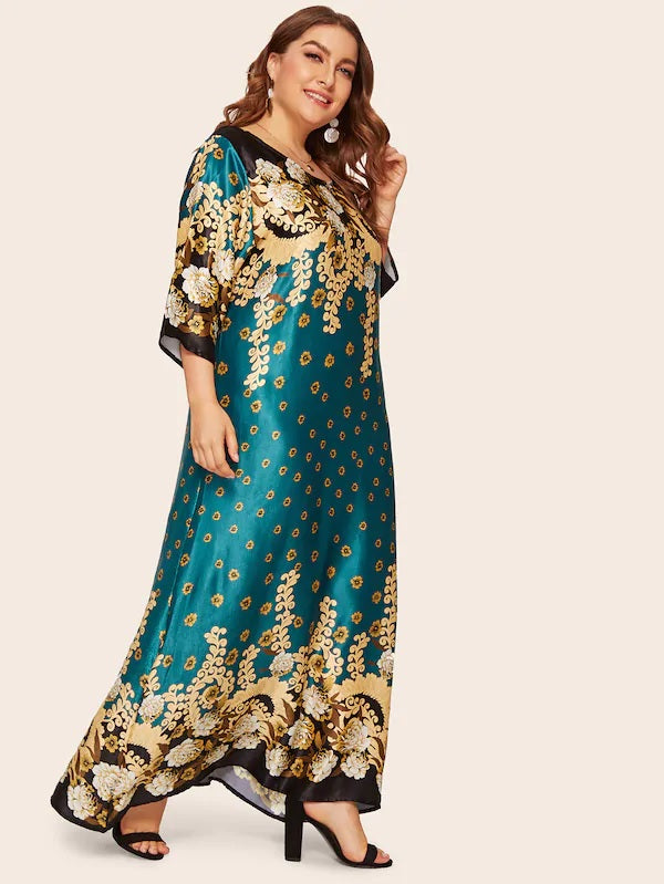 CM-DP430105 Plus Size Casual Half Sleeve Floral Print Dress - Green