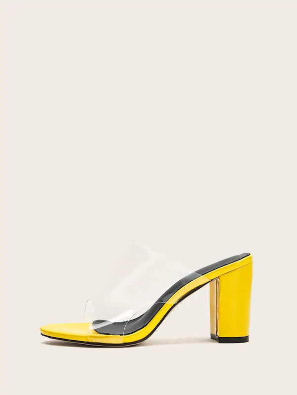 CM-SHS507808 Women Elegant Seoul Style Open Toe Clear Mule Chunky Heels - Yellow