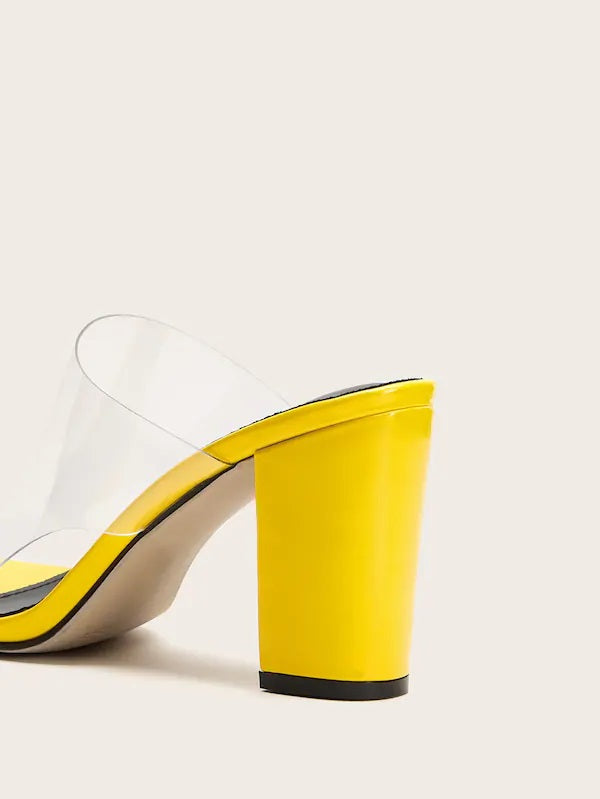 CM-SHS507808 Women Elegant Seoul Style Open Toe Clear Mule Chunky Heels - Yellow