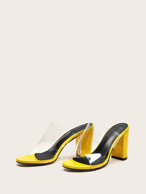 CM-SHS507808 Women Elegant Seoul Style Open Toe Clear Mule Chunky Heels - Yellow