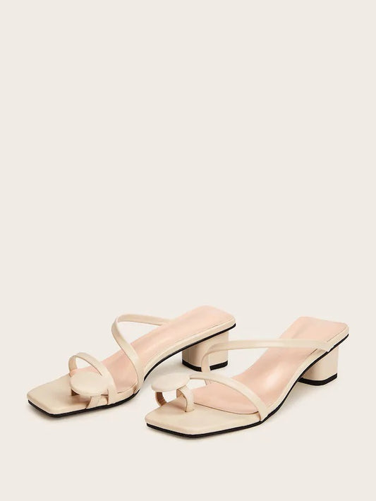 CM-SHS510075 Women Casual Seoul Style Toe Ring Strappy Chunky Heels - Apricot