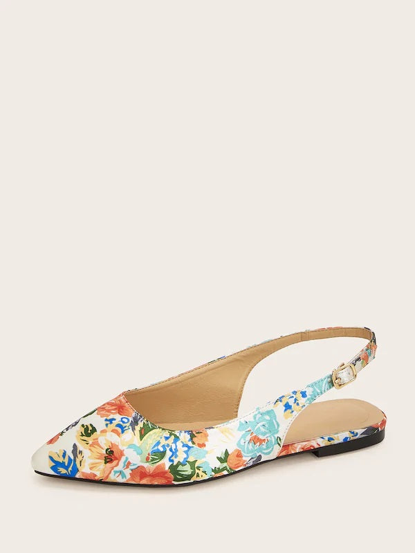 CM-SHS517122 Women Casual Seoul Style Point Toe Floral Print Slingback Flats