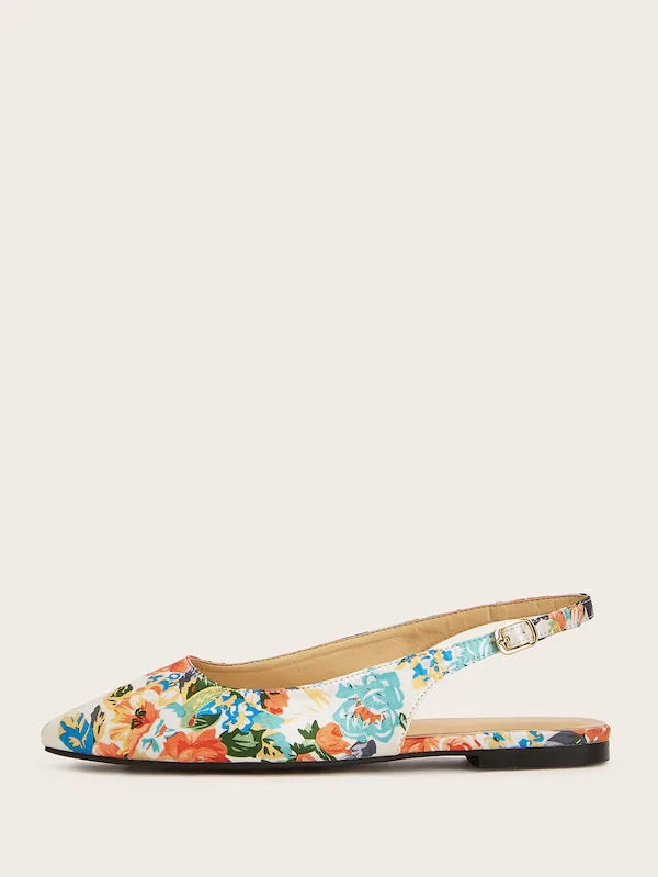 CM-SHS517122 Women Casual Seoul Style Point Toe Floral Print Slingback Flats