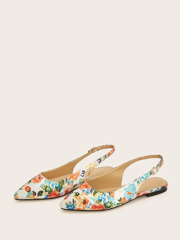 CM-SHS517122 Women Casual Seoul Style Point Toe Floral Print Slingback Flats