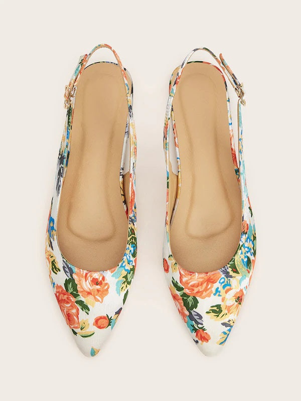 CM-SHS517122 Women Casual Seoul Style Point Toe Floral Print Slingback Flats