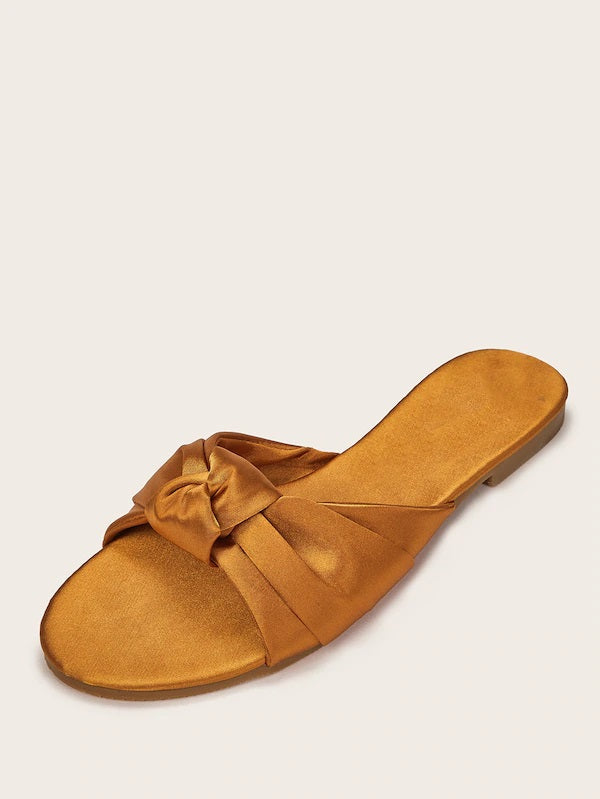 CM-SHS522085 Women Casual Seoul Style Knotted Detail Open Toe Sliders - Gold