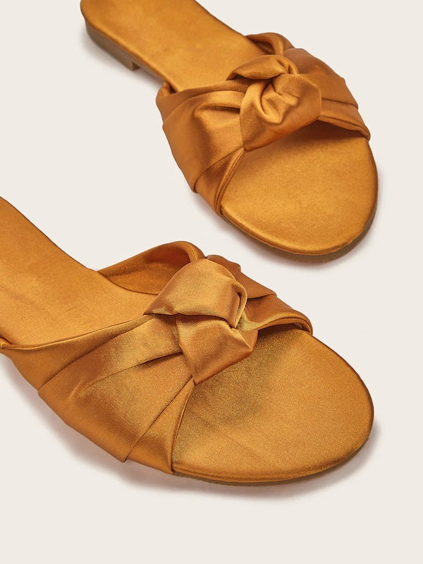 CM-SHS522085 Women Casual Seoul Style Knotted Detail Open Toe Sliders - Gold