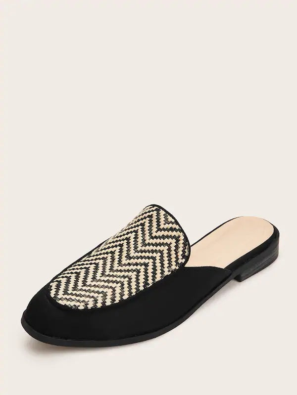 CM-SHS524306 Women Casual Seoul Style Plaited Detail Flat Mules - Black