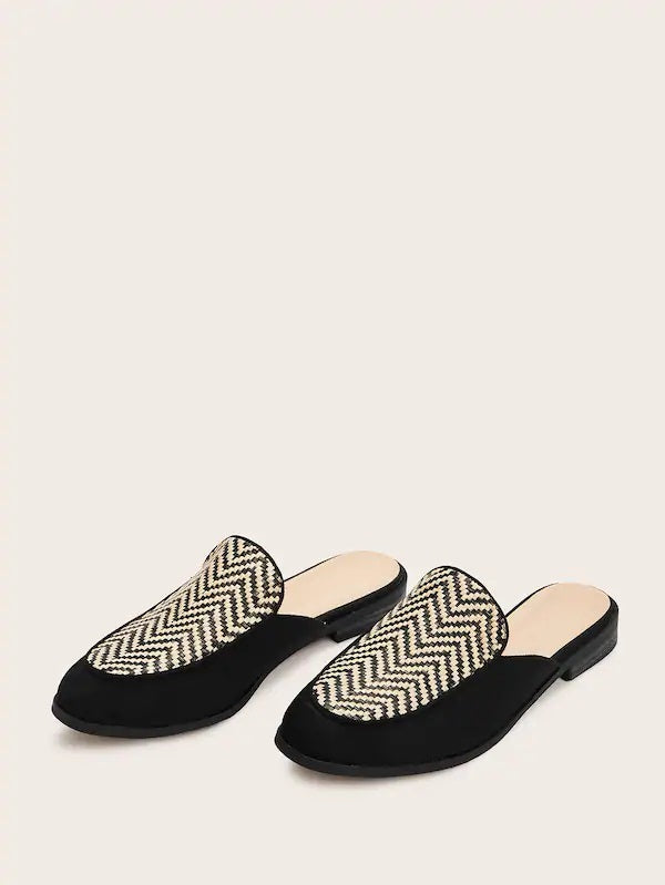 CM-SHS524306 Women Casual Seoul Style Plaited Detail Flat Mules - Black