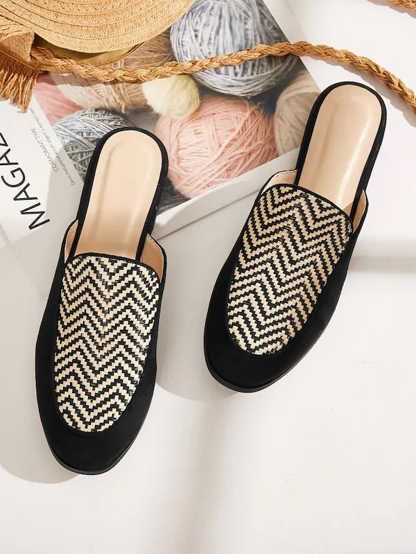 CM-SHS524306 Women Casual Seoul Style Plaited Detail Flat Mules - Black