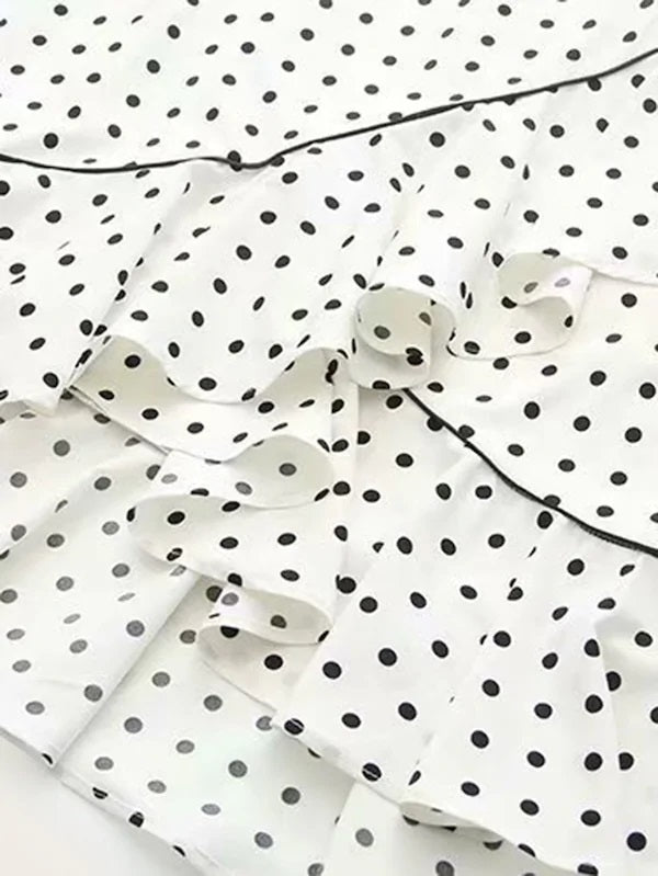 CM-BS524986 Women Casual Seoul Style Mid Waist Polka Dot Ruffle Hem Skirt - White