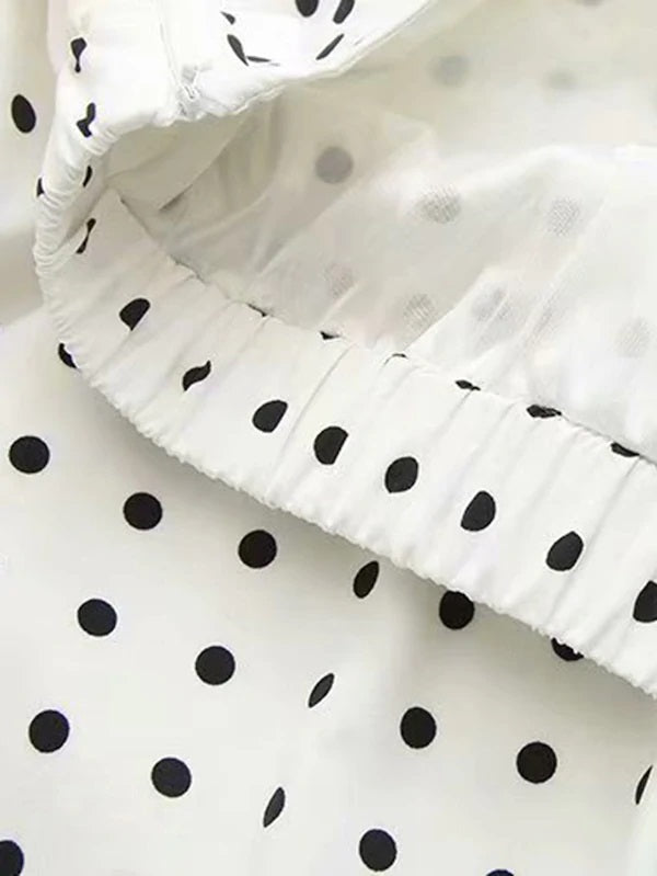 CM-BS524986 Women Casual Seoul Style Mid Waist Polka Dot Ruffle Hem Skirt - White