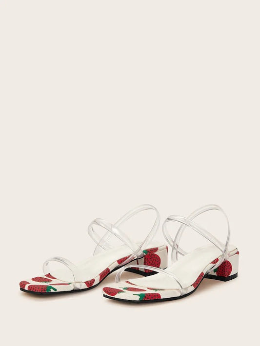 CM-SHS524268 Women Trendy Seoul Style Strawberry Print Clear Strap Sandals - White
