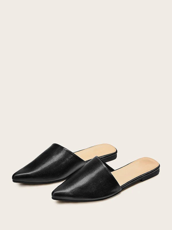 CM-SHS527415 Women Casual Seoul Style Point Toe Flat Mules - Black