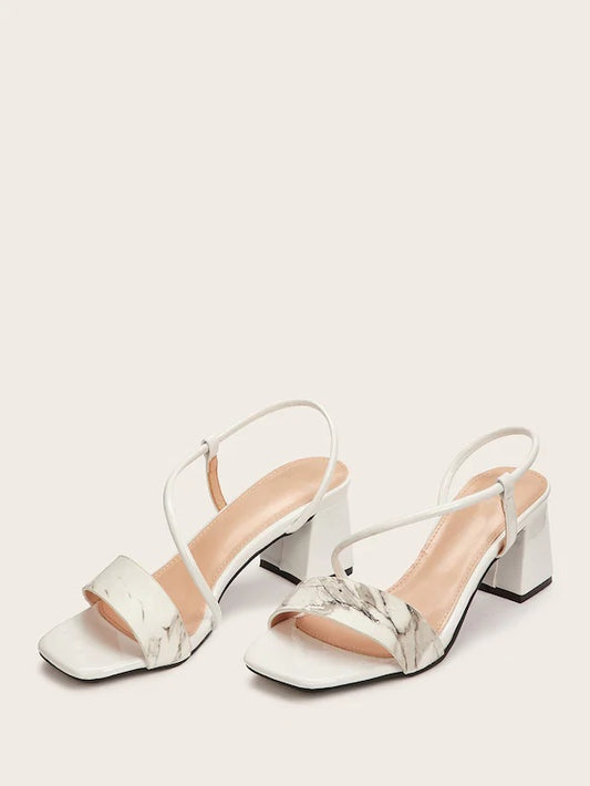 CM-SHS529362 Women Classic Seoul Style Marble Print Chunky Heels - White