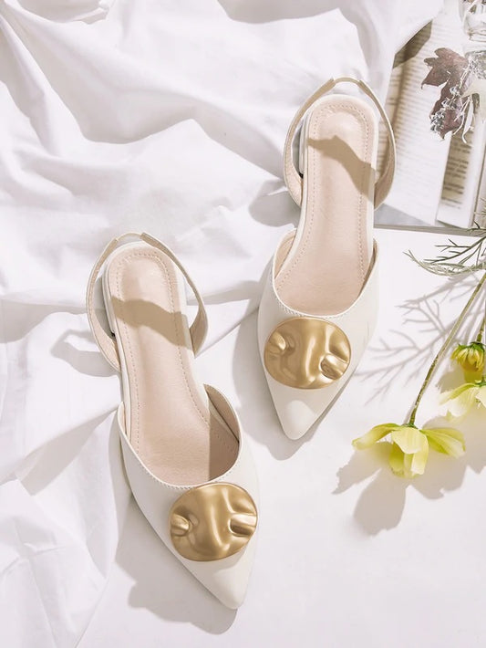 CM-SHS529959 Women Casual Seoul Style Point Toe Slingback Flats - White