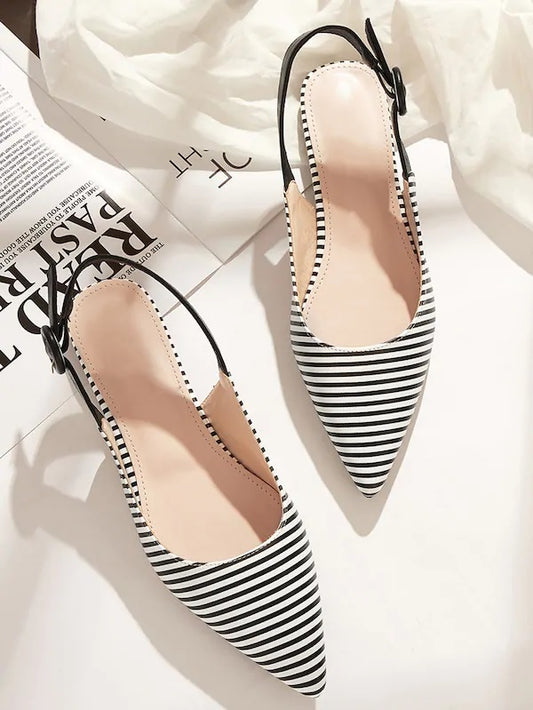 CM-SHS530561 Women Casual Seoul Style Point Toe Striped Slingback Flats - Black