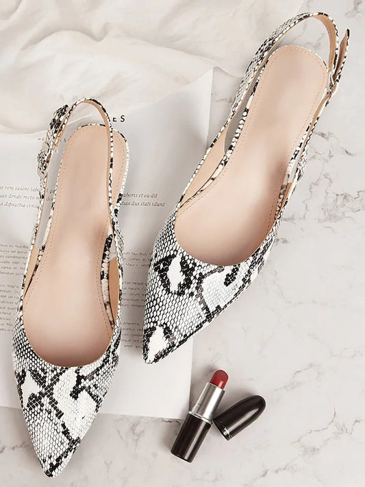 CM-SHS530577 Women Casual Seoul Style Point Toe Snakeskin Slingback Flats