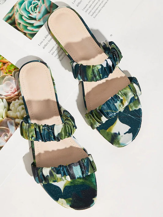 CM-SHS603199 Women Casual Seoul Style Double Strap Floral Print Sliders