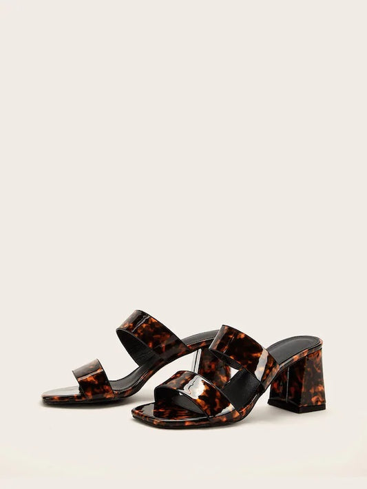 CM-SHS604669 Women Elegant Seoul Style Snakeskin Print Chunky Heeled Mules