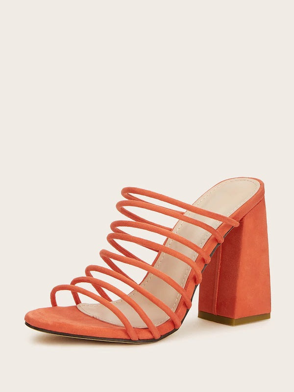 CM-SHS604997 Women Trendy Seoul Style Suede Strappy Chunky Heeled Mules - Orange