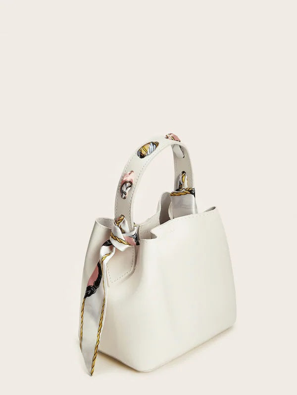 CM-BGS605334 Women Elegant Seoul Style Twilly Scarf Bag With Inner Clutch - White