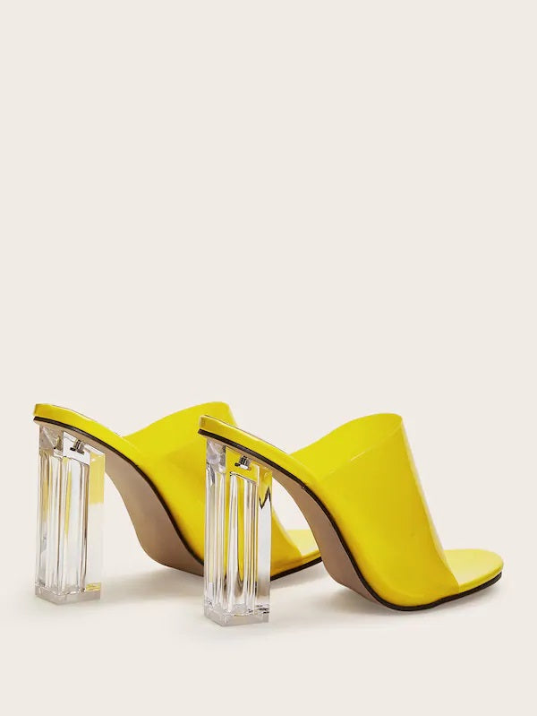 CM-SHS605041 Women Elegant Seoul Style Neon Clear Chunky Heeled Mules - Yellow