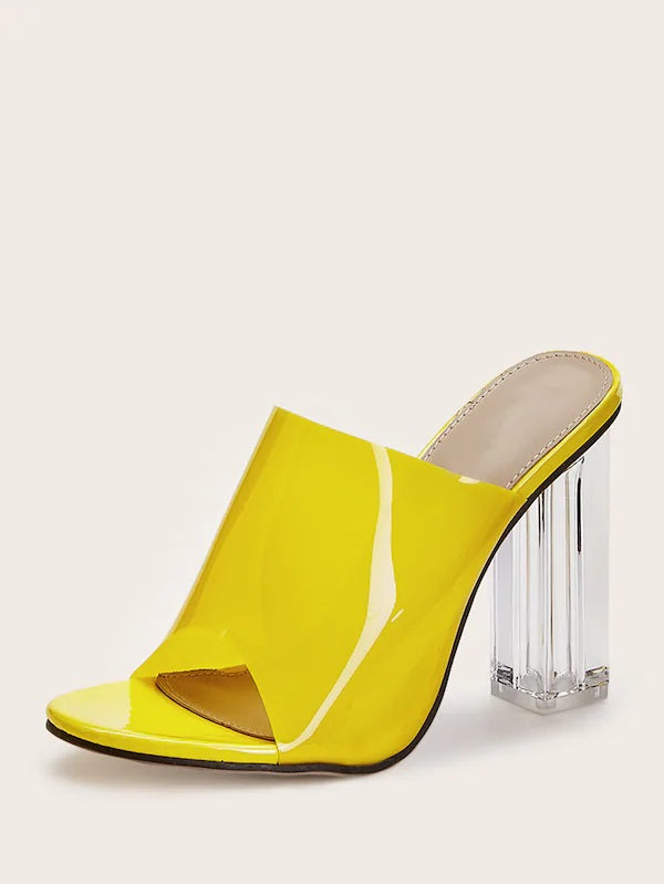 CM-SHS605041 Women Elegant Seoul Style Neon Clear Chunky Heeled Mules - Yellow