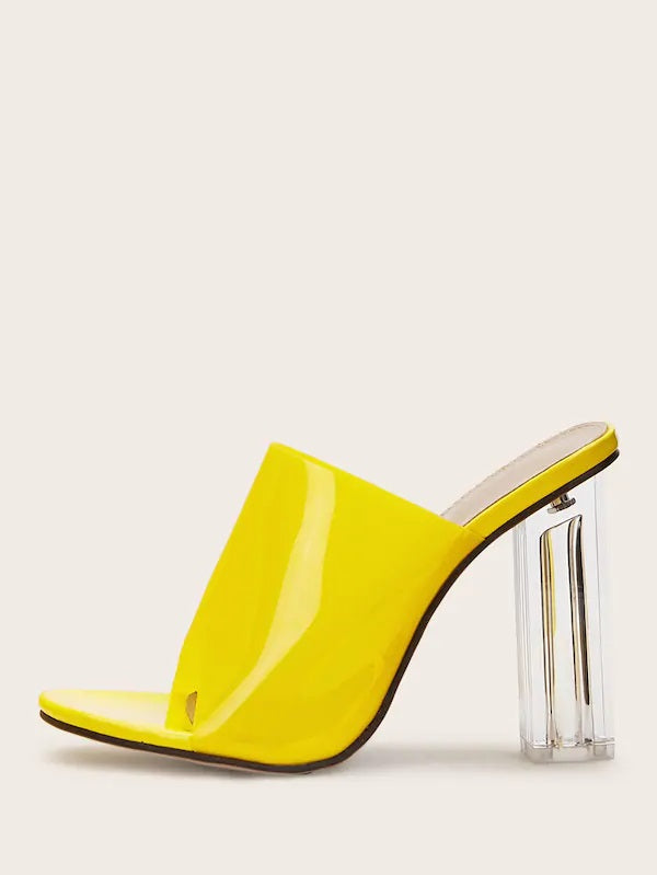 CM-SHS605041 Women Elegant Seoul Style Neon Clear Chunky Heeled Mules - Yellow