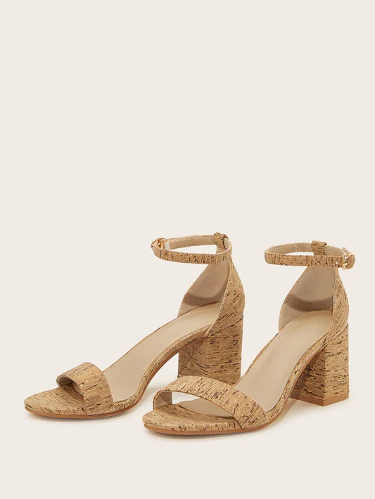 CM-SHS611461 Women Elegant Seoul Style Two Part Ankle Strap Chunky Heels - Beige