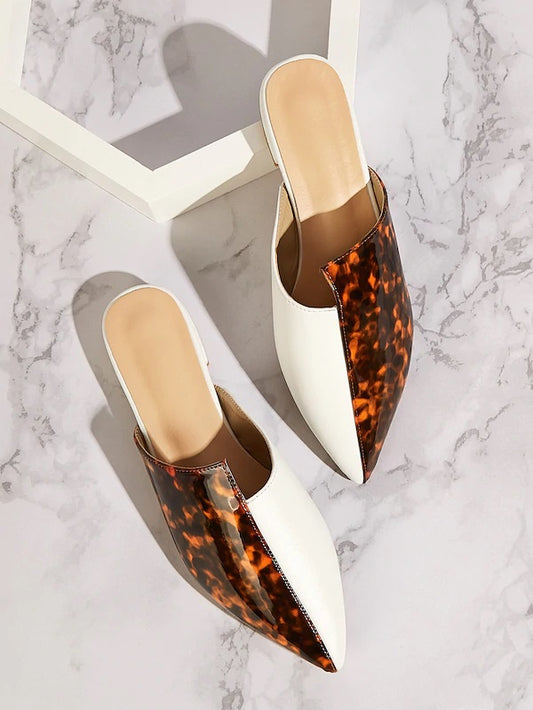 CM-SHS612026 Women Elegant Seoul Style Point Toe Tortoiseshell Print Flat Mules