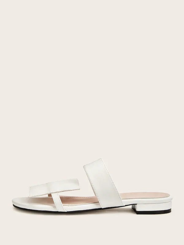 CM-SHS613771 Women Casual Seoul Geometric Shaped Asymmetrical Flat Sliders - White