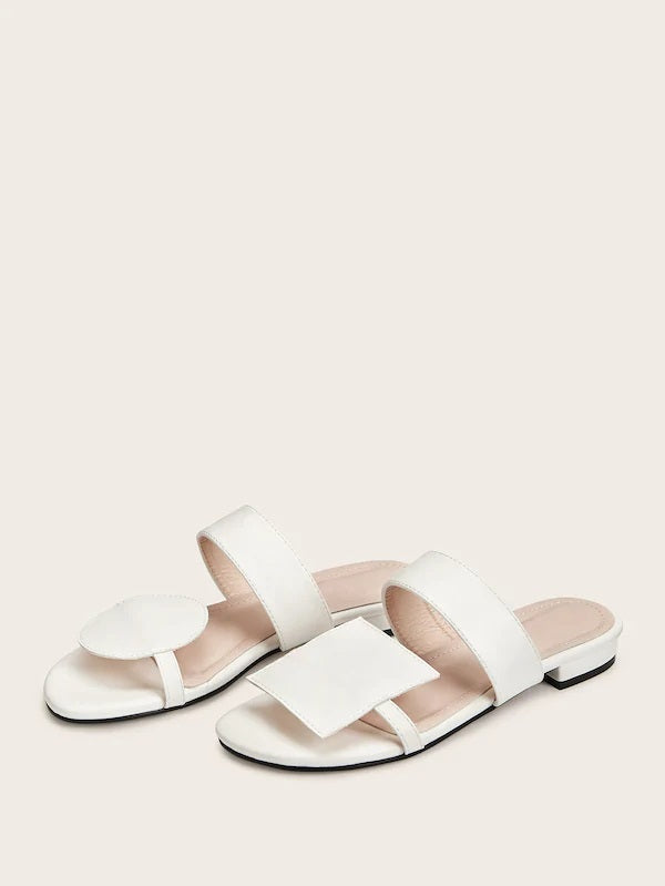 CM-SHS613771 Women Casual Seoul Geometric Shaped Asymmetrical Flat Sliders - White