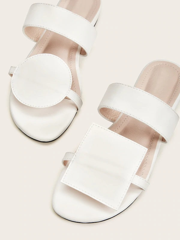 CM-SHS613771 Women Casual Seoul Geometric Shaped Asymmetrical Flat Sliders - White