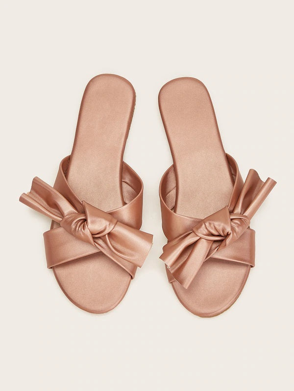 CM-SHS614416 Women Casual Seoul Style Knot Decor Open Toe Sliders - Pink