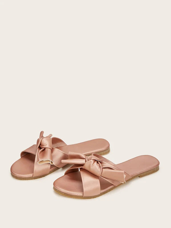 CM-SHS614416 Women Casual Seoul Style Knot Decor Open Toe Sliders - Pink