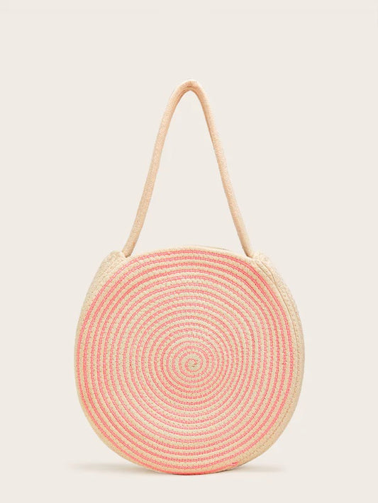 CM-BGS613652 Women Trendy Bohemian Style Two Tone Round Paper Straw Tote Bag